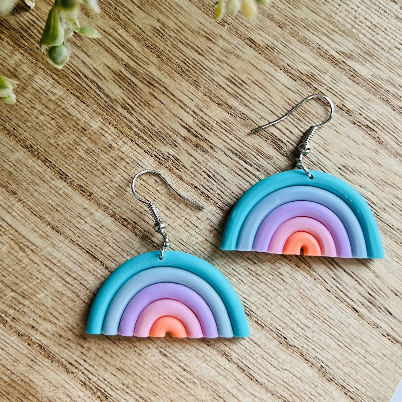 Small Aqua Rainbow Clay Earrings