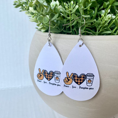 Peace, Love & Pumpkin Spice Teardrop Earrings