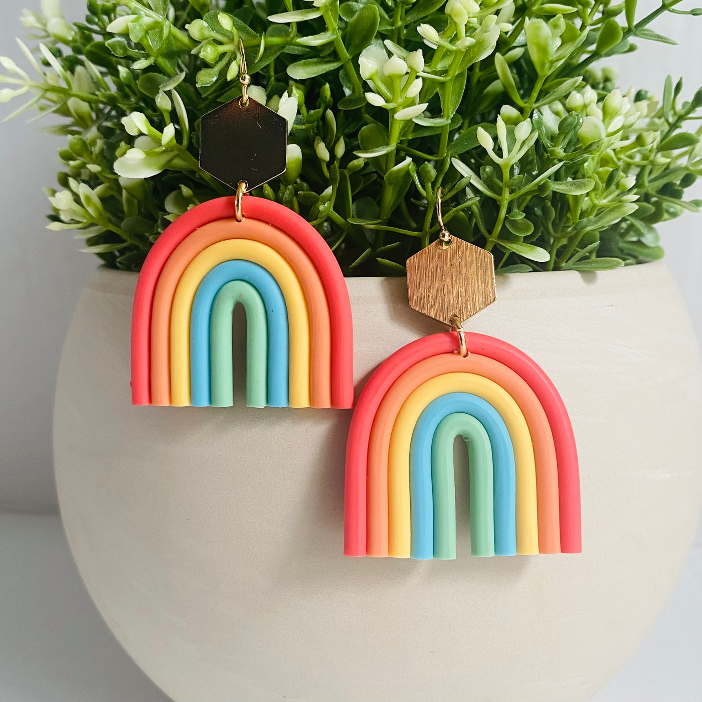 Boho Rainbow Clay Earrings (Blue)