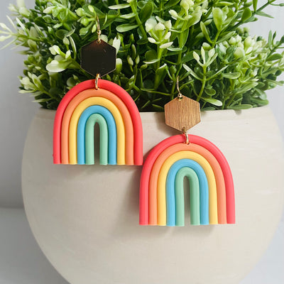 Boho Rainbow Clay Earrings (Blue)