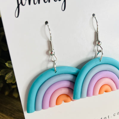Small Aqua Rainbow Clay Earrings