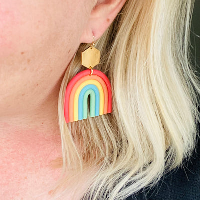 Boho Rainbow Clay Earrings (Blue)