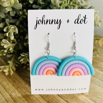 Small Aqua Rainbow Clay Earrings