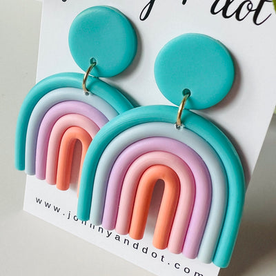 Aqua Blue Boho Rainbow Clay Earrings